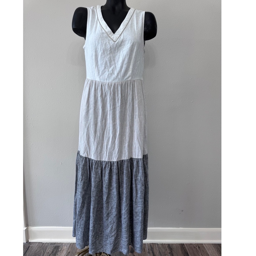 Joie Women's Linen Blend Tiered Maxi Dress Sleeveless Small Ivory Beach Vacation
